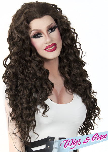 BRUNNETTE ESMERALDA - Wigs and Grace , drag queen wig, drag queen, lace front wig, high quality wig, rupauls drag race wig, rpdr wig, kim chi wig