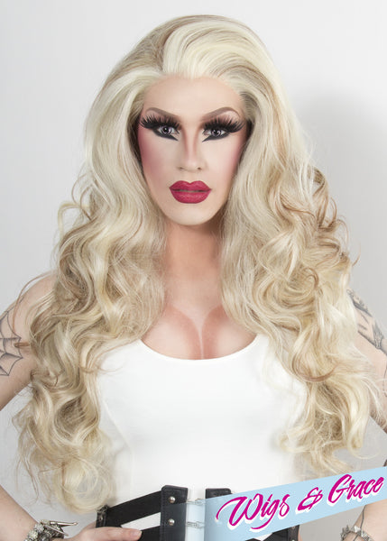 LOW LIGHTED PLATINUM FATIMA - Wigs and Grace , drag queen wig, drag queen, lace front wig, high quality wig, rupauls drag race wig, rpdr wig, kim chi wig