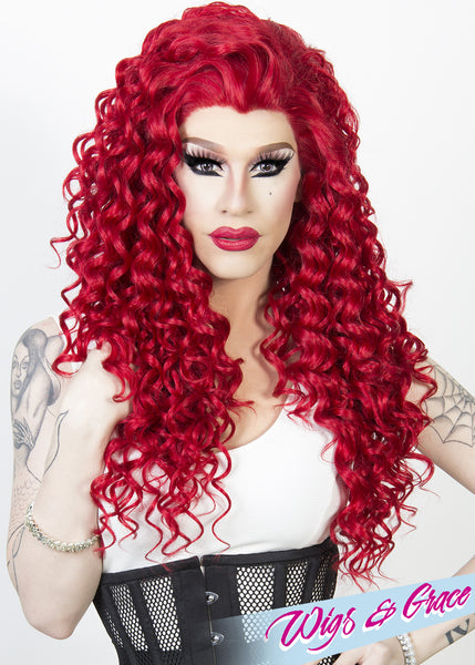 RED ESMERALDA - Wigs and Grace , drag queen wig, drag queen, lace front wig, high quality wig, rupauls drag race wig, rpdr wig, kim chi wig